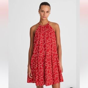 New Madewell Drop-Waist Mini Dress in Dot Bright Red size xs twirly drapey